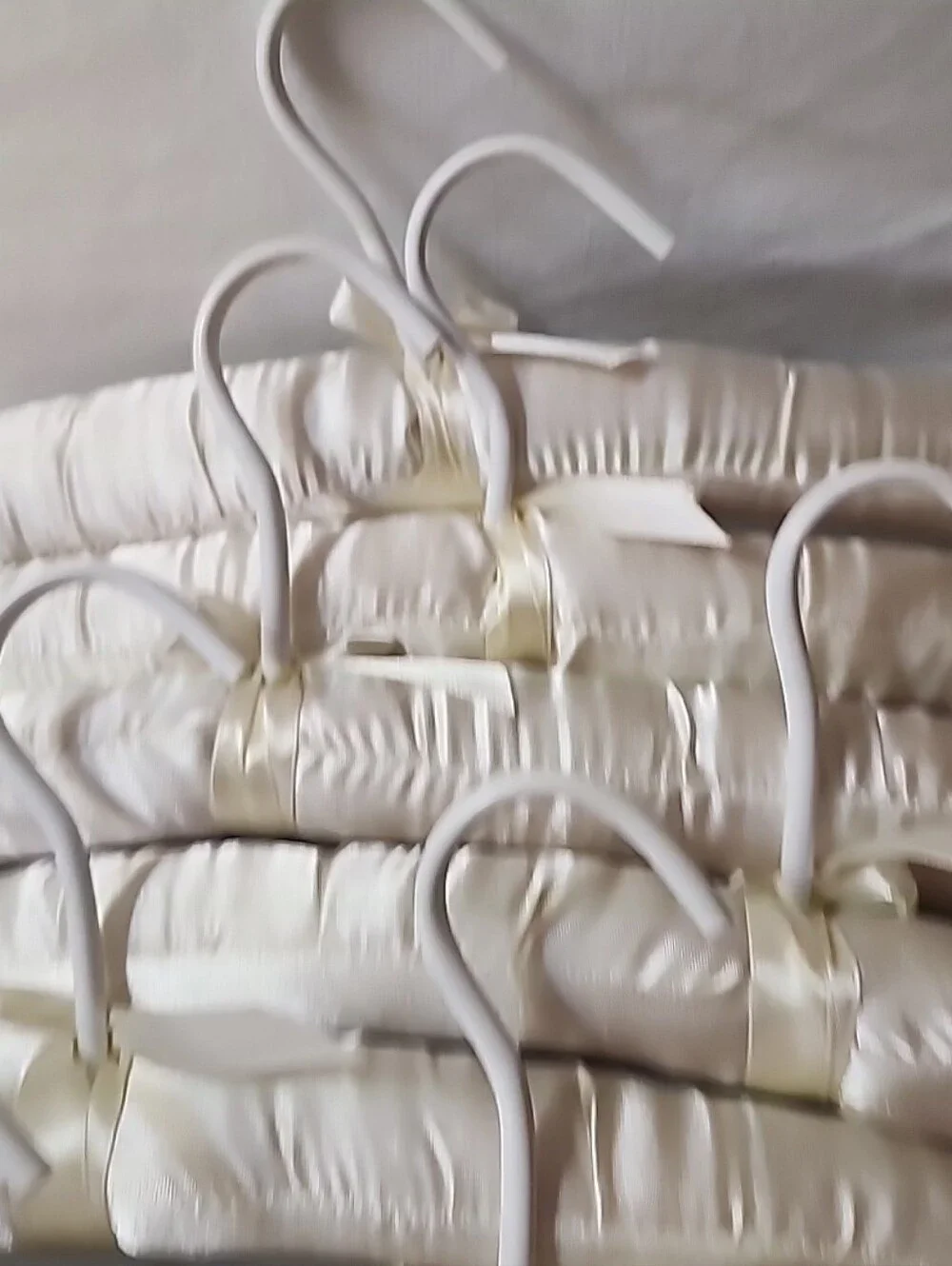 Lot of 8 Vintage Ivory Satin Padded Hangers 15.5